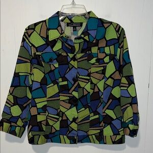 Linear Multicolored Geometric Pattern Lightweight Button Up Jacket L6 031026